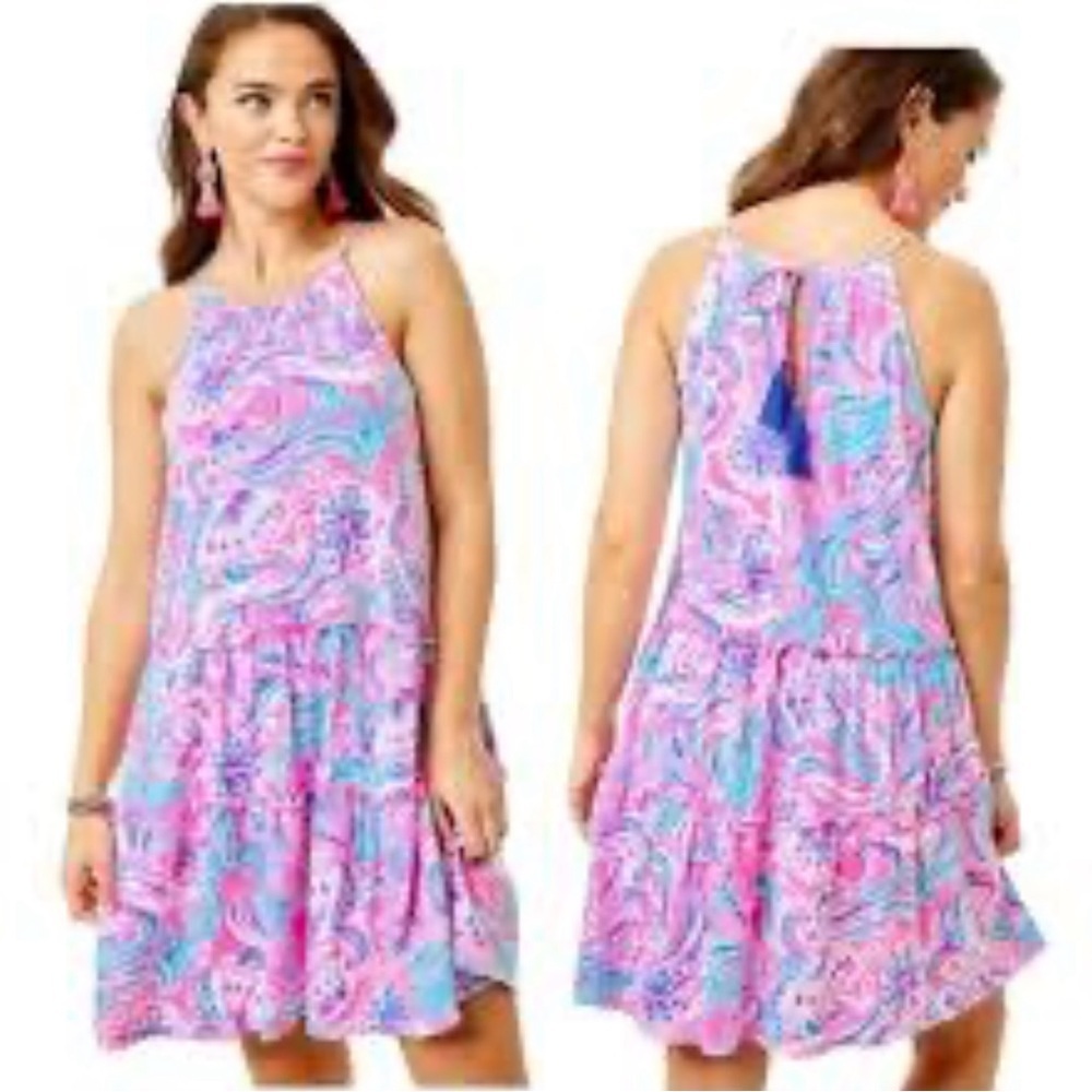Lilly Pulitzer Pink and Blue Halter Dress